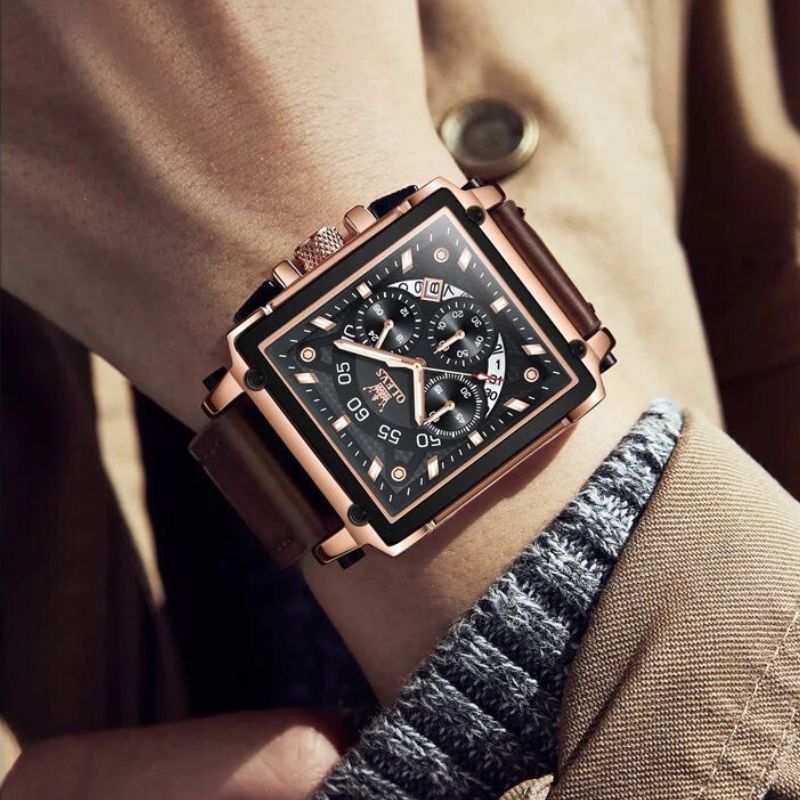 Fashion square dial chronograph watch