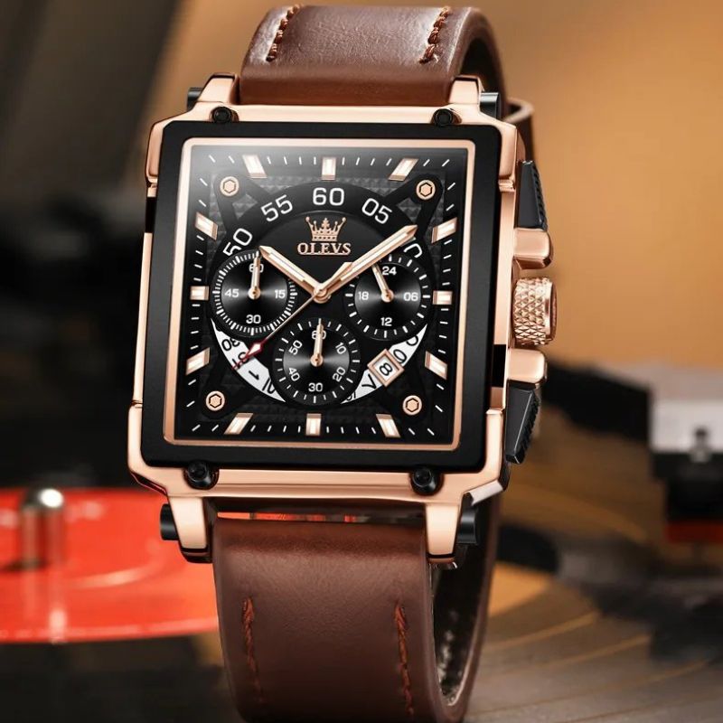 Fashion square dial chronograph watch