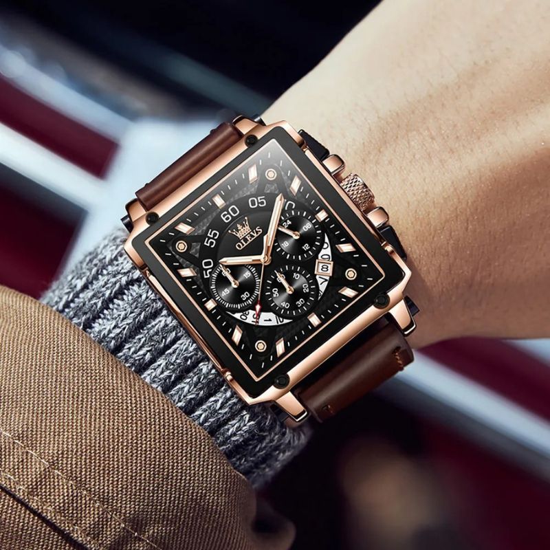Fashion square dial chronograph watch