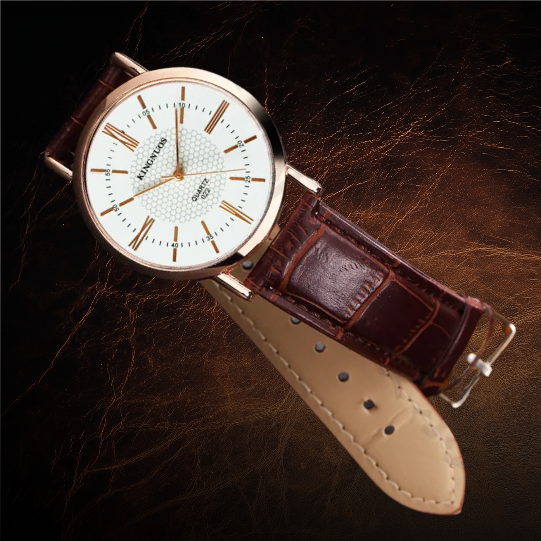 Leather strap quartz watch