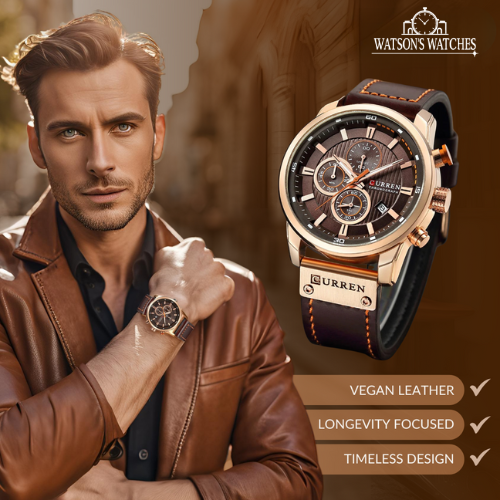 Elegant Quartz Watch with Leather Band