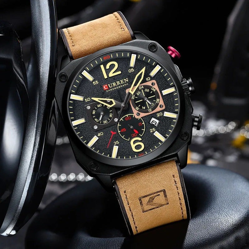 Business leather quartz wristwatch