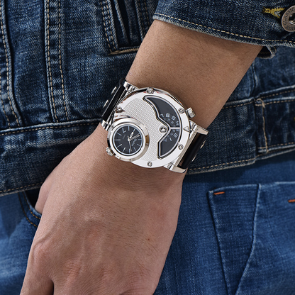 Multi-time zone leather strap watch