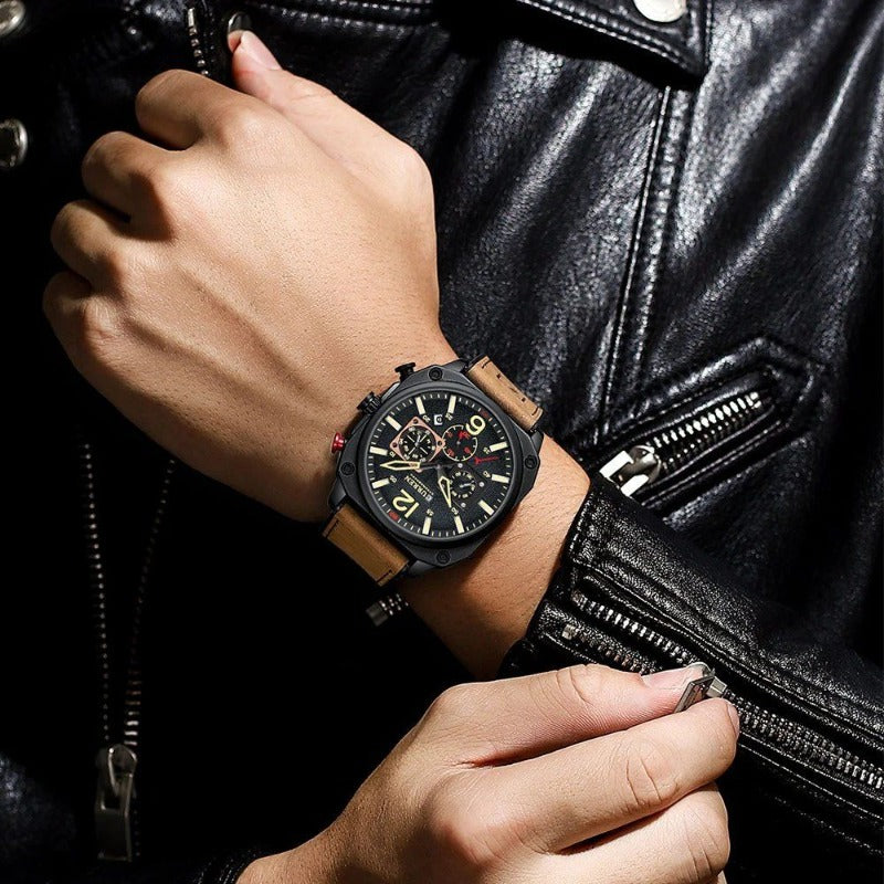 Business leather quartz wristwatch