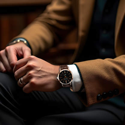 Leather strap quartz watch