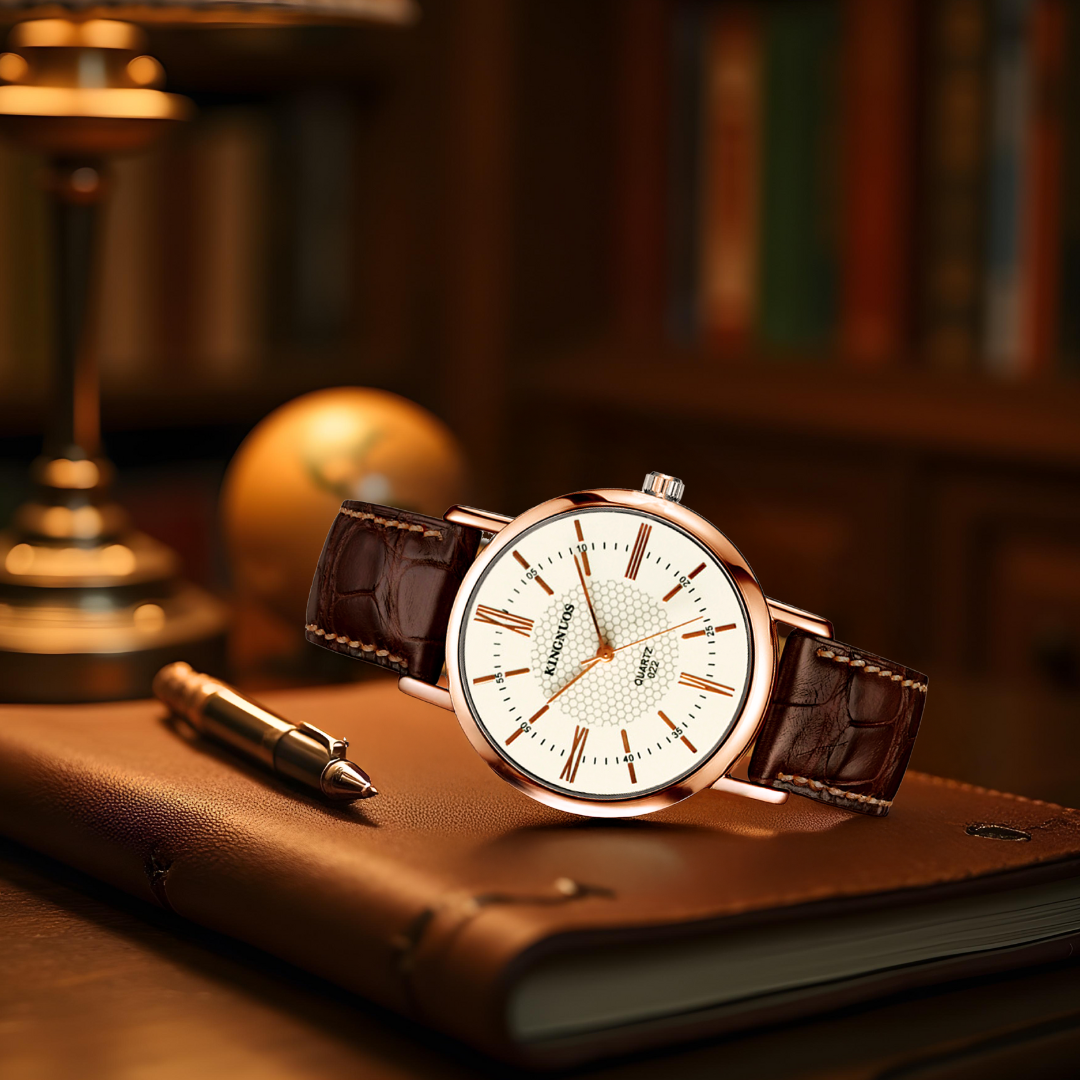 Leather strap quartz watch