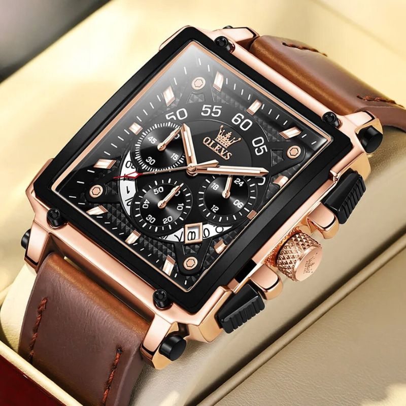 Fashion square dial chronograph watch