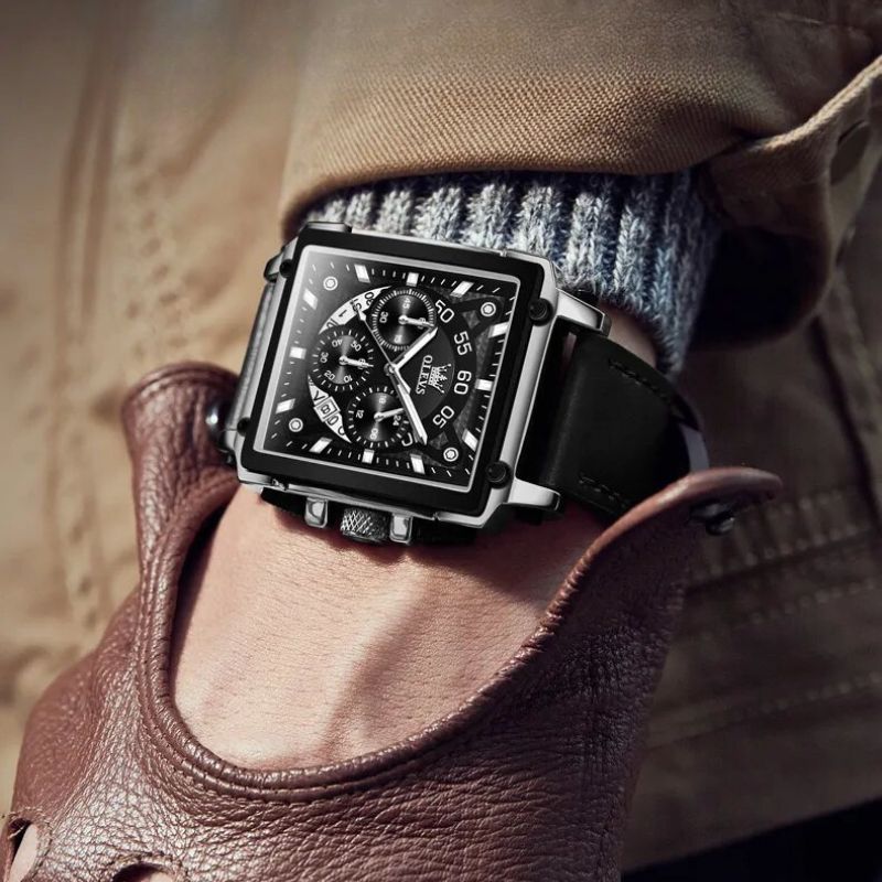 Fashion square dial chronograph watch