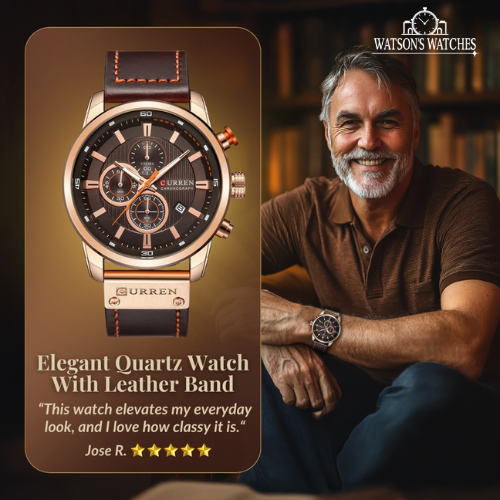 Elegant Quartz Watch with Leather Band