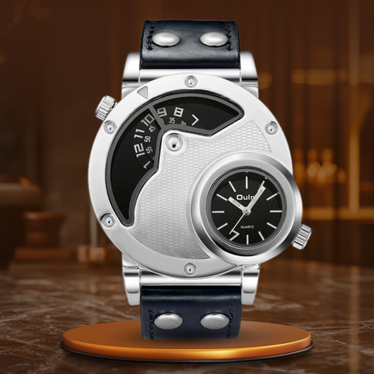 Multi-time zone leather strap watch